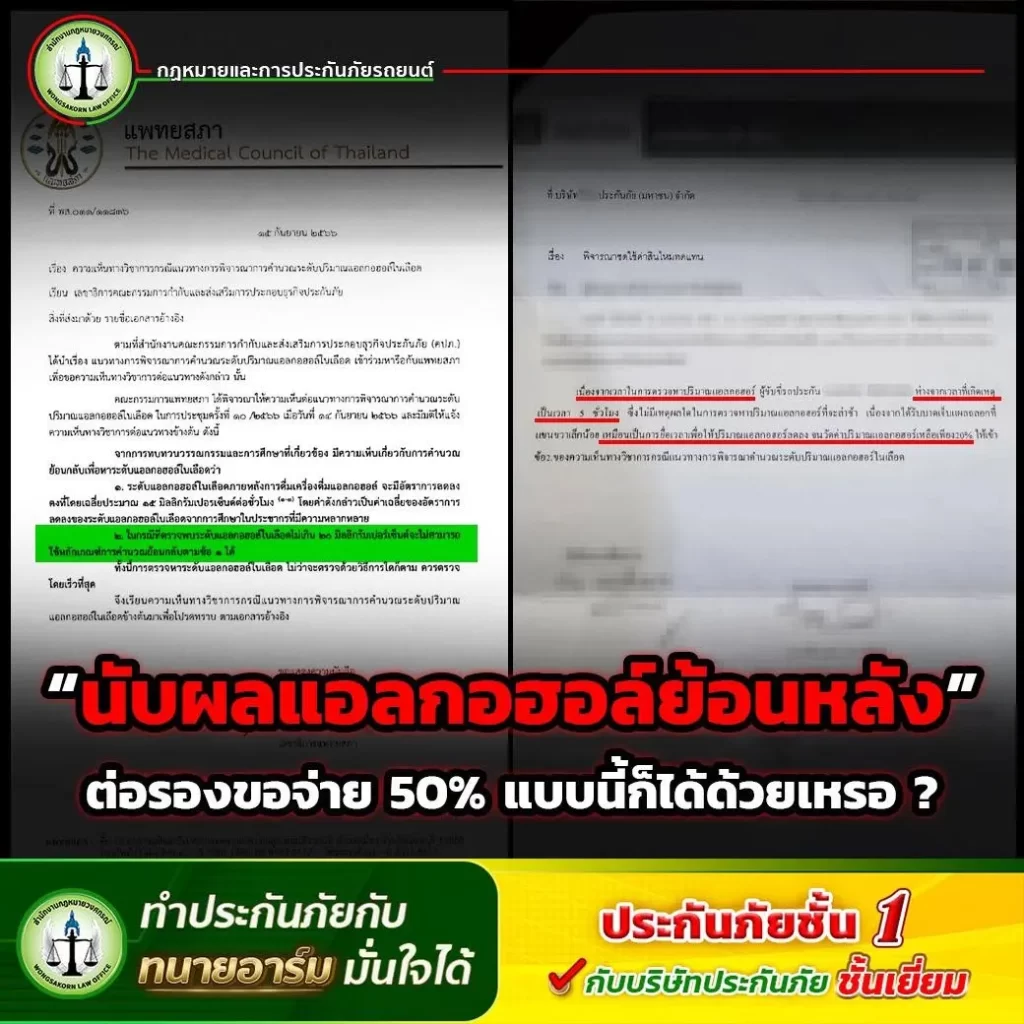 นับผลแอลกอฮอล์ย้อนหลัง" ต่อรองขอจ่าย 50%